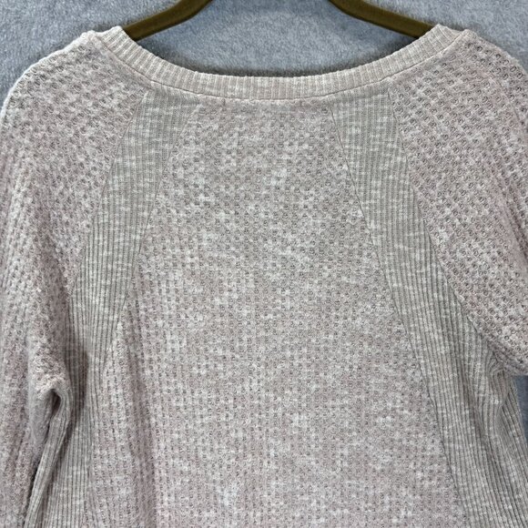 Eri + Ali Anthropologie Womens Small Beige Top Waffle Knit Long Sleeve Thermal - Picture 9 of 12